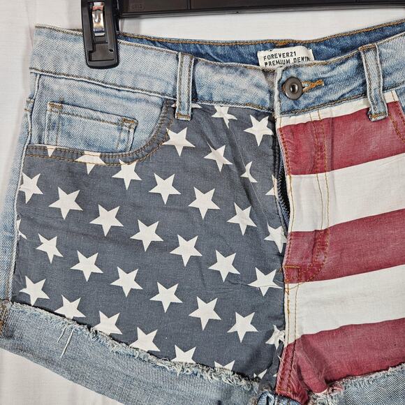 Forever 21 Shorts Womens 28 Denim American Flag Cutoff Distressed Stars Stripes - Picture 2 of 8